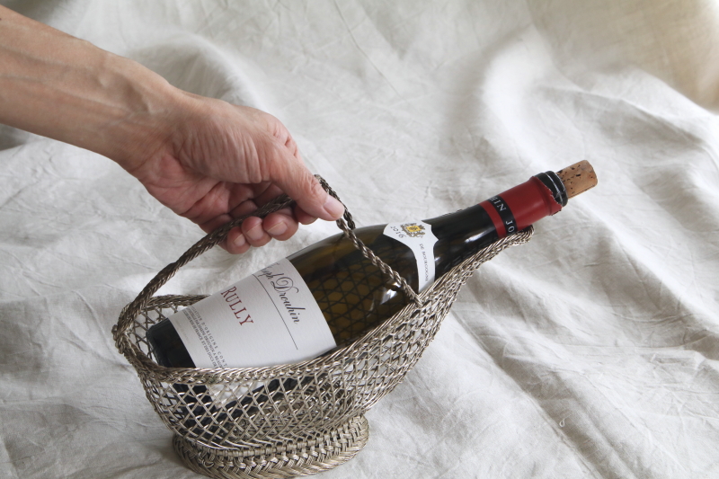 銀線のワインパニエ アンティークシルバーワイヤーワインバスケット