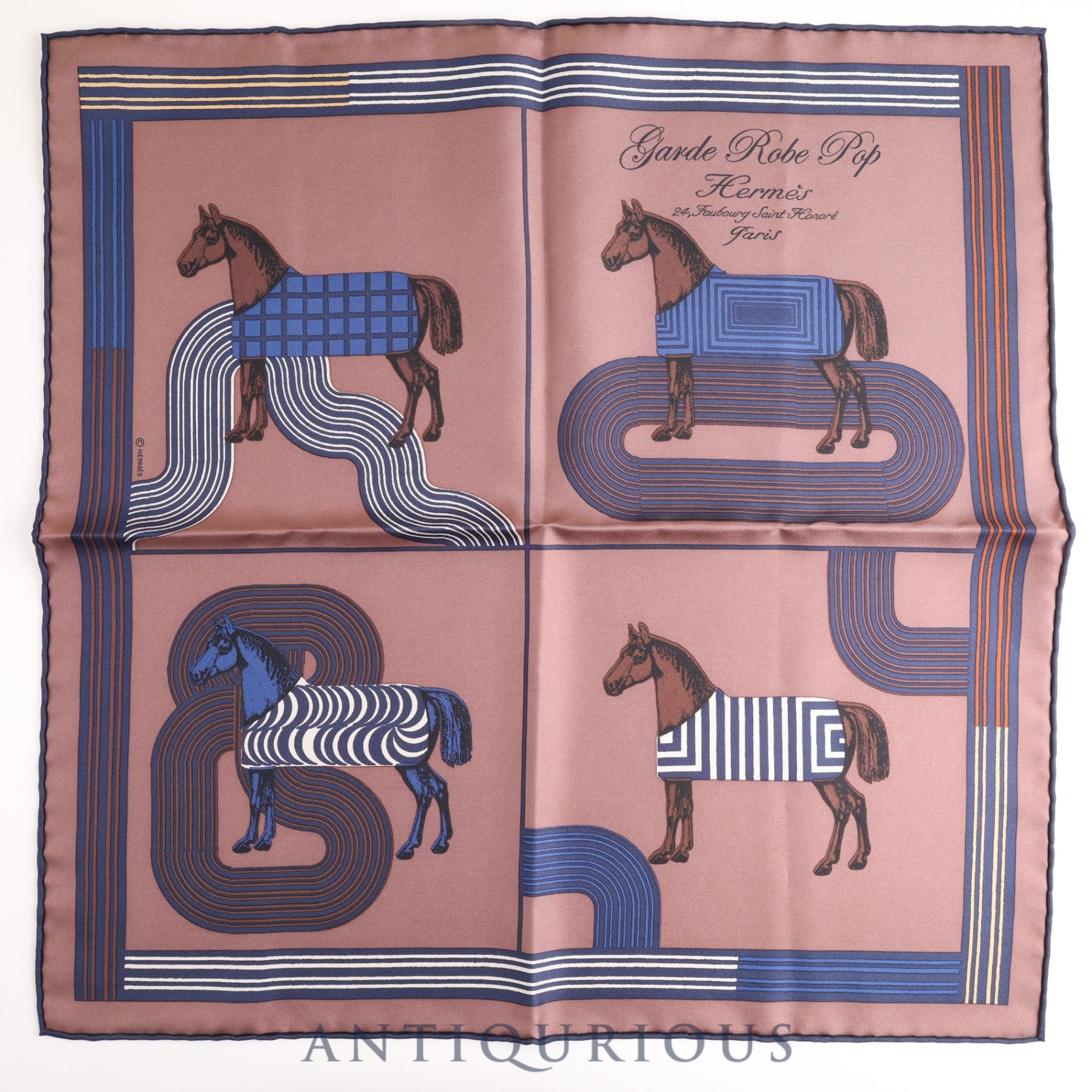 エルメス スカーフ カレ45 ブラウン ガヴロッシュ ガルドローブ ポップ