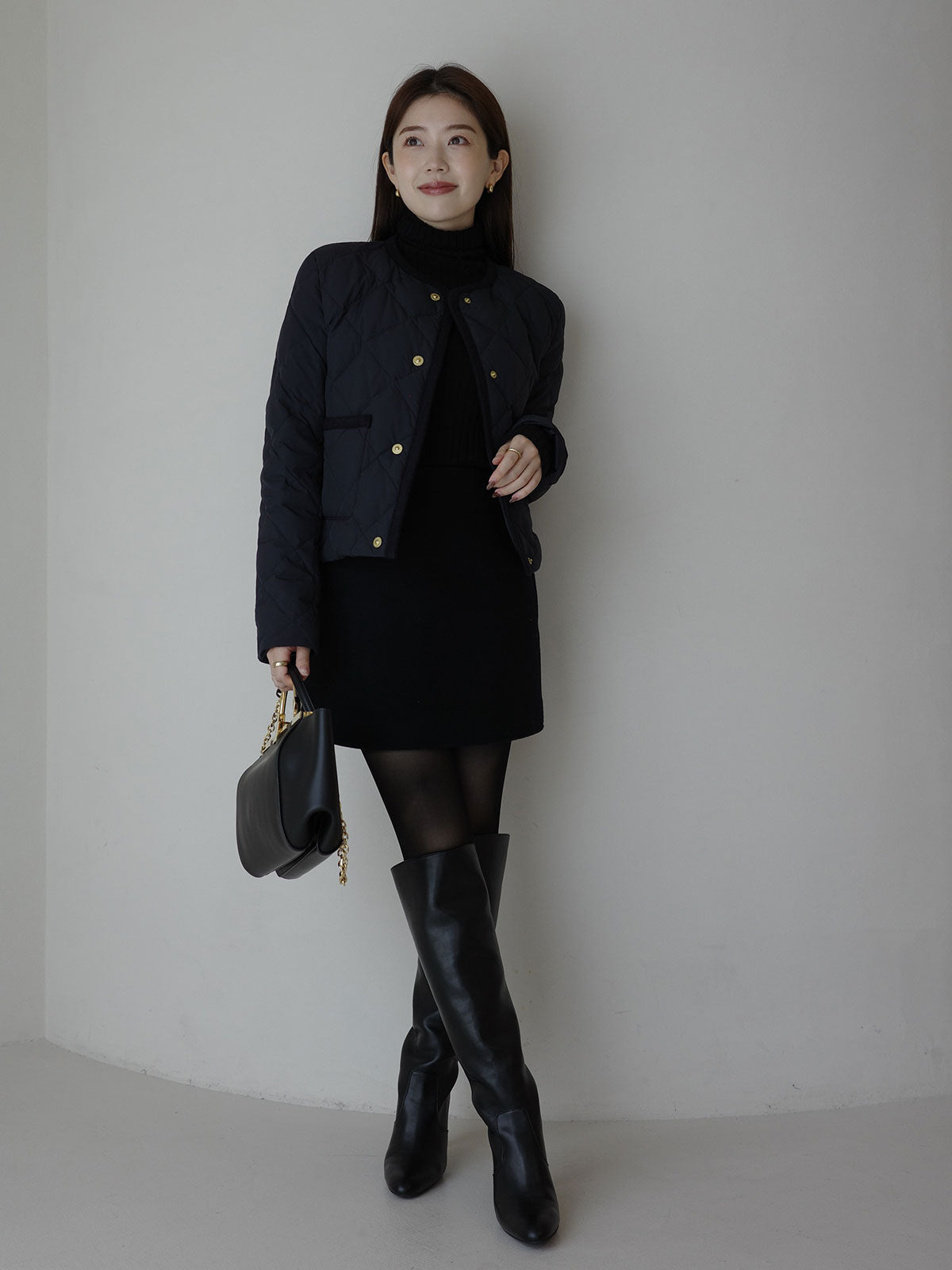 TAION×anuans】ノーカラーキルティングショートダウン