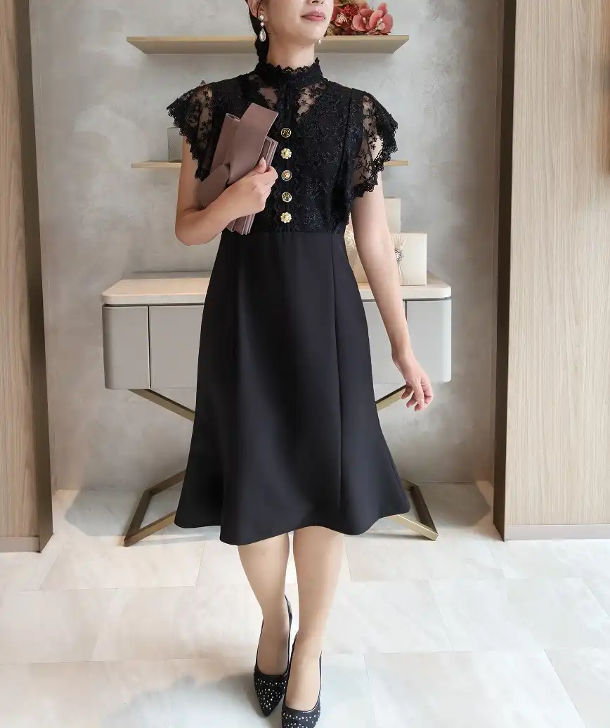 OGヴィンテージボタンショートドレス-ブラック-Sサイズ