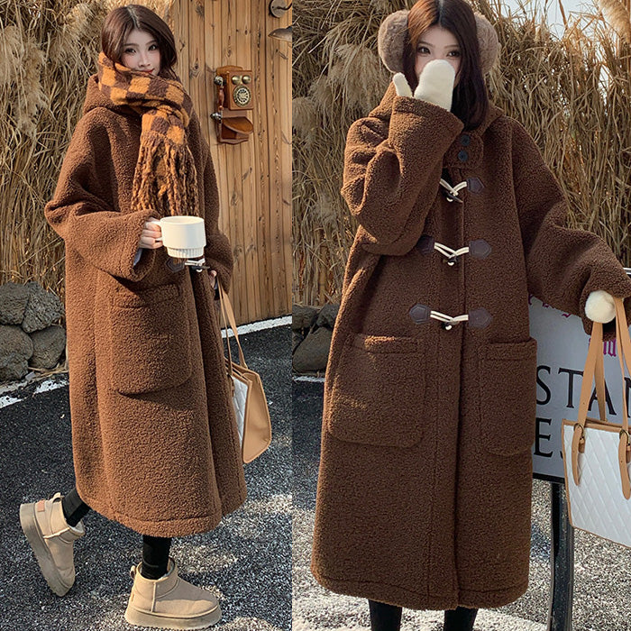 大きいサイズ レディース｜ブラウン・ふわもこダッフルコート(LL/3L/4L