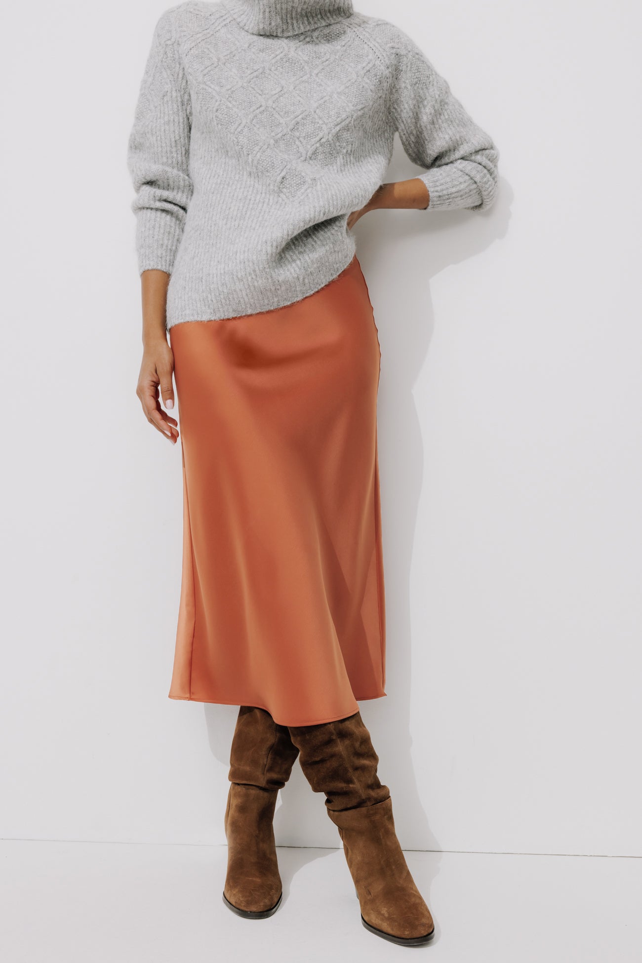 Flared satin skirt - Copper