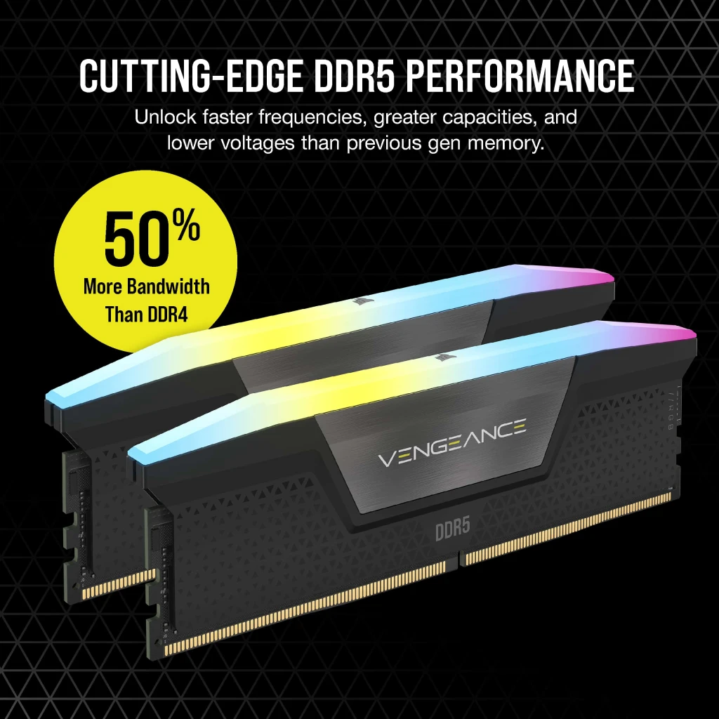 VENGEANCE® RGB 64GB (2x32GB) DDR5 DRAM 6000MHz C40 Memory Kit — Black