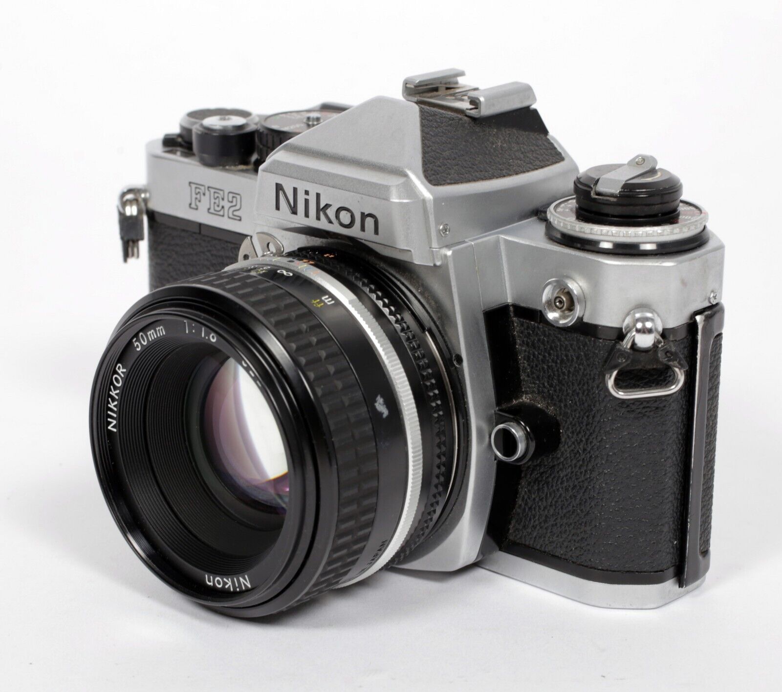 Nikon FE2 35mm SLR Film Camera with 50mm F1.8 lens (CHROME/BLACK