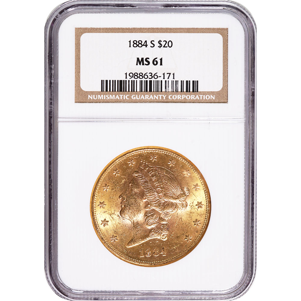 Certified US $20 Gold Liberty 1884-S MS61 NGC - Golden Eagle Coins