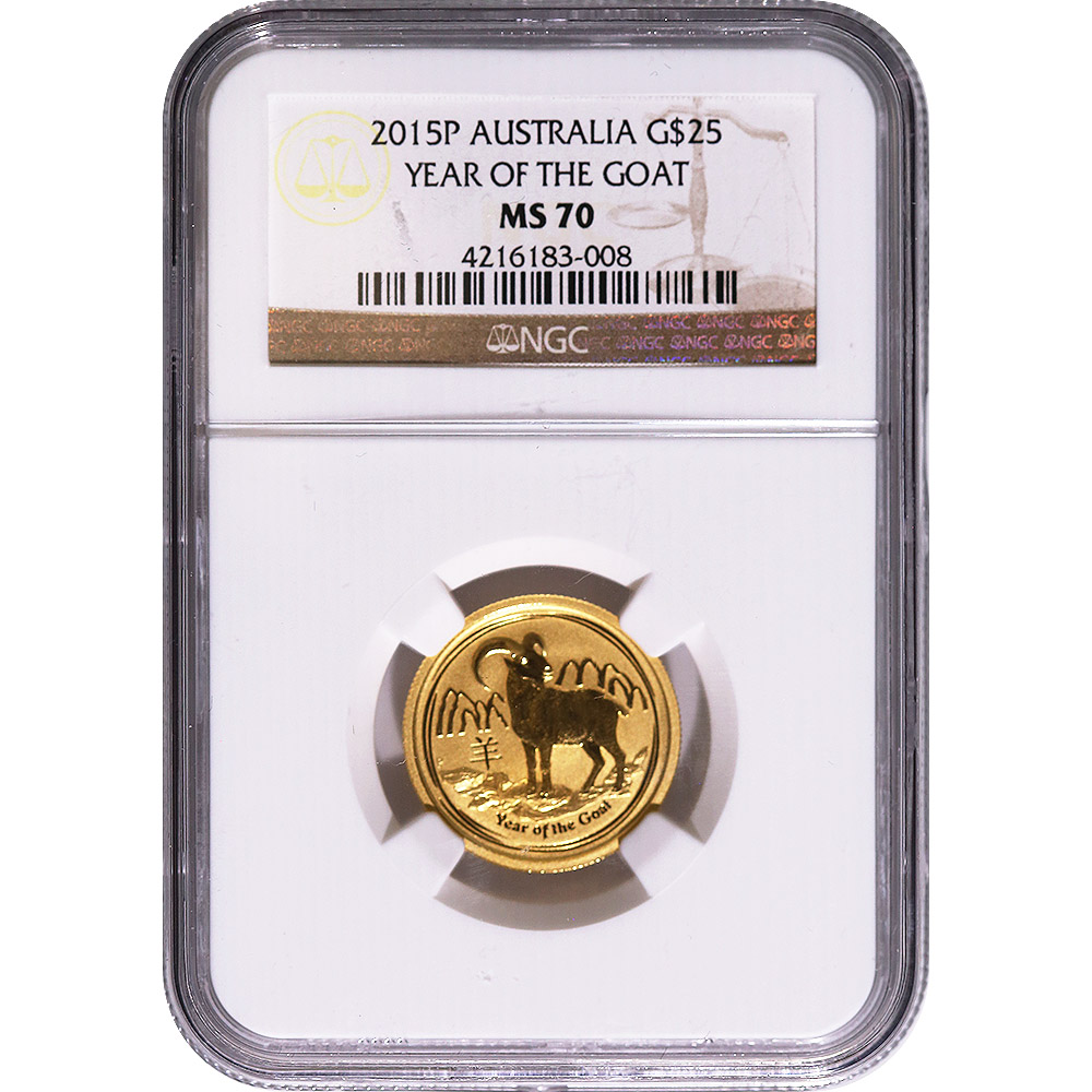 Australia 1/4 Ounce Gold 2015 Year of the Goat MS70 NGC - Golden