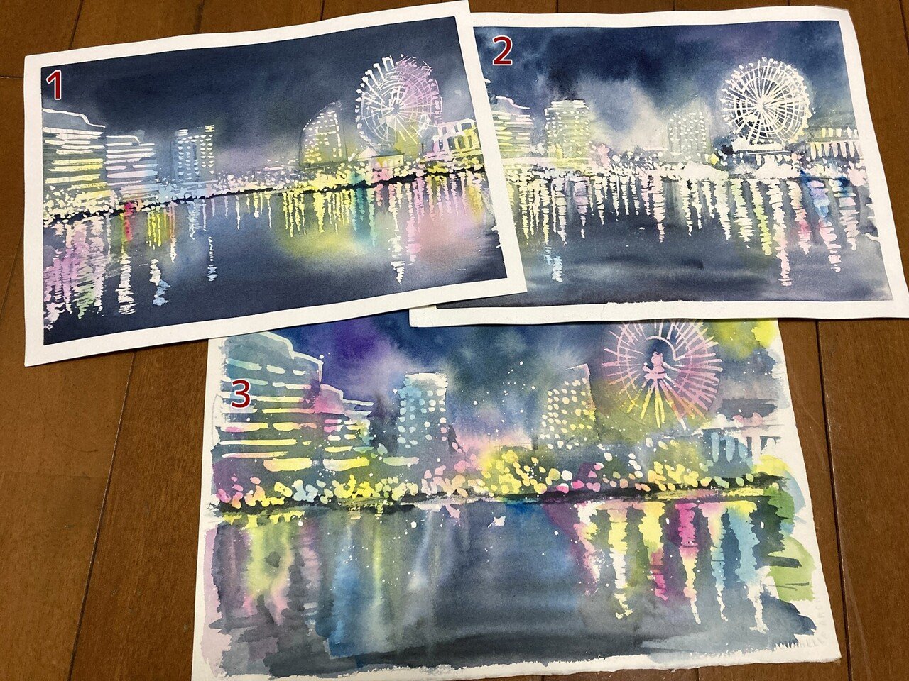 水彩画 横浜みなとみらい メイキング｜風夜