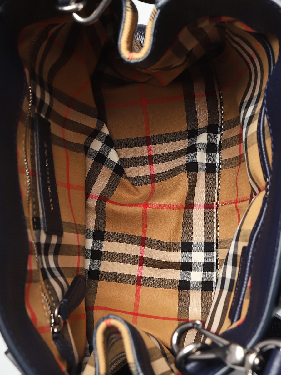 Burberry Regency Blue Derby Leather Vintage Check Small Banner