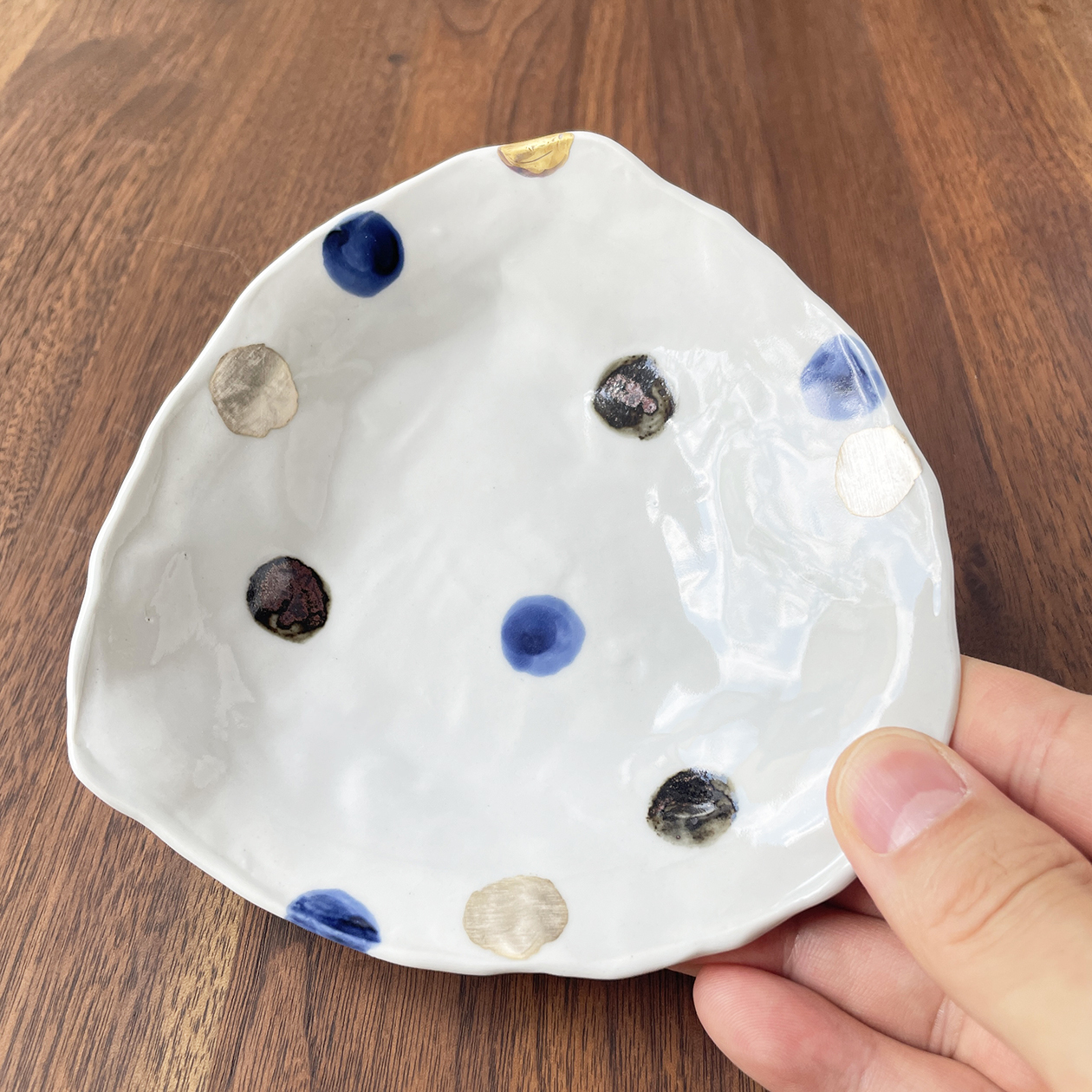 松尾貞一郎 ｜ 三角皿 約14cm（No,1 染付紋 No,2 丸紋 NO,3 染付唐草紋