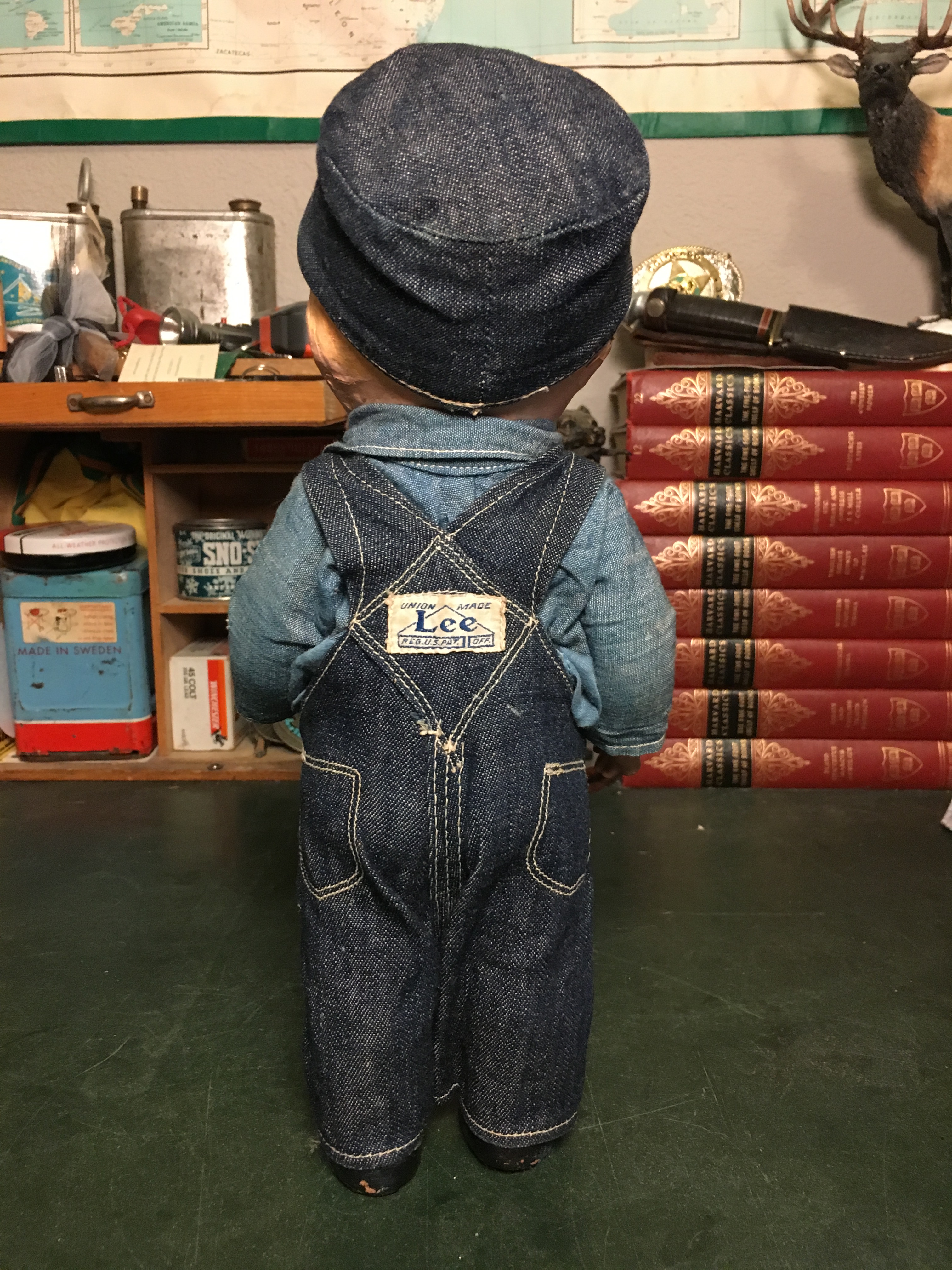 Buddy Lee 13″ Composition Doll in Lee Dungaree Overalls and Cap