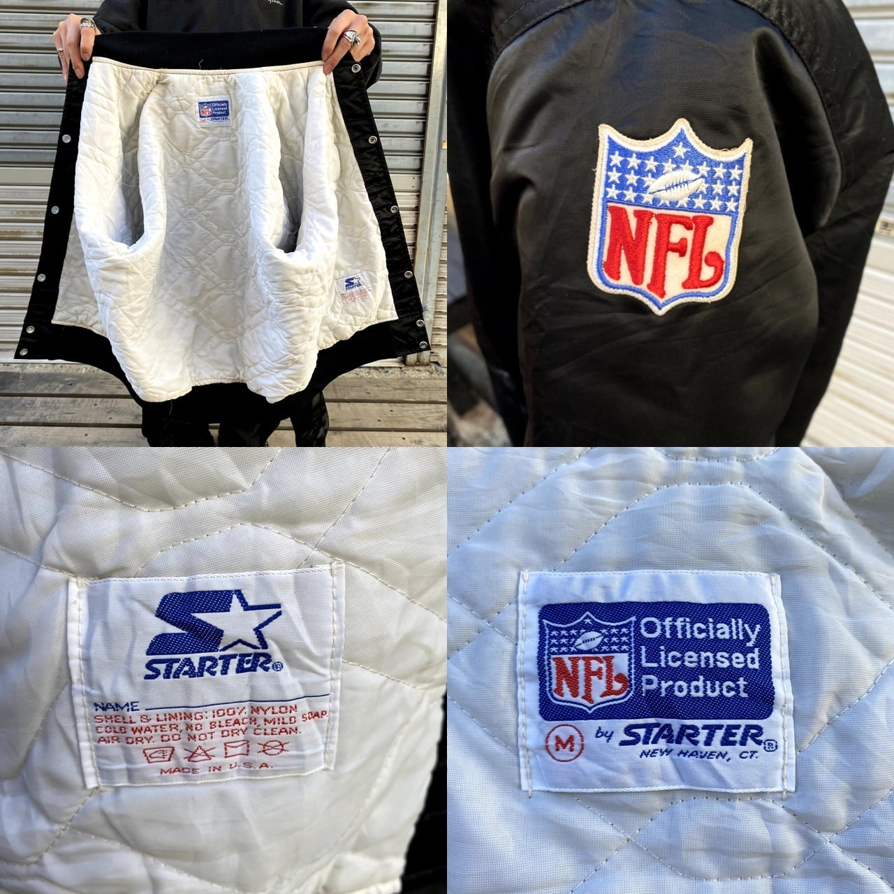 90年代 スターター NFL RAIDERS ナイロンスタジャン メンズM 古着 USA