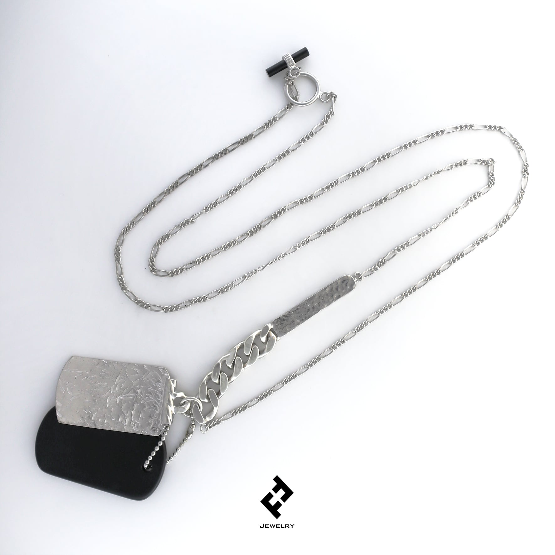 cadenas・ドッグタグ ネックレス (double-plate: silver+black