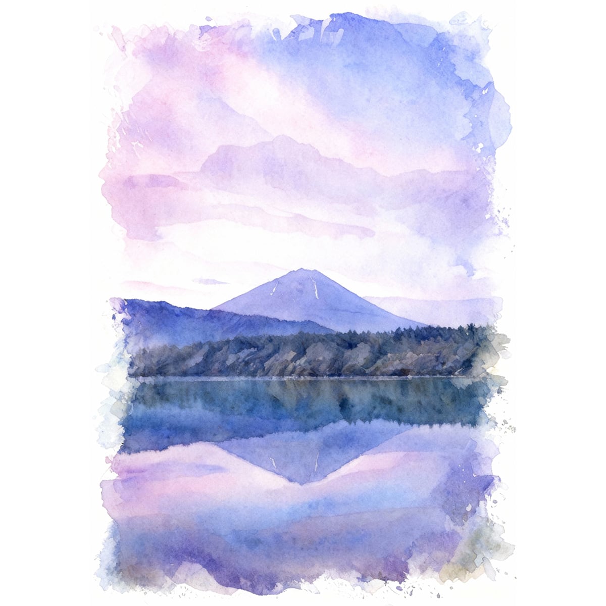 絵画(風景画) 日本 富士山 赤富士 インテリアアート額付き 水彩画