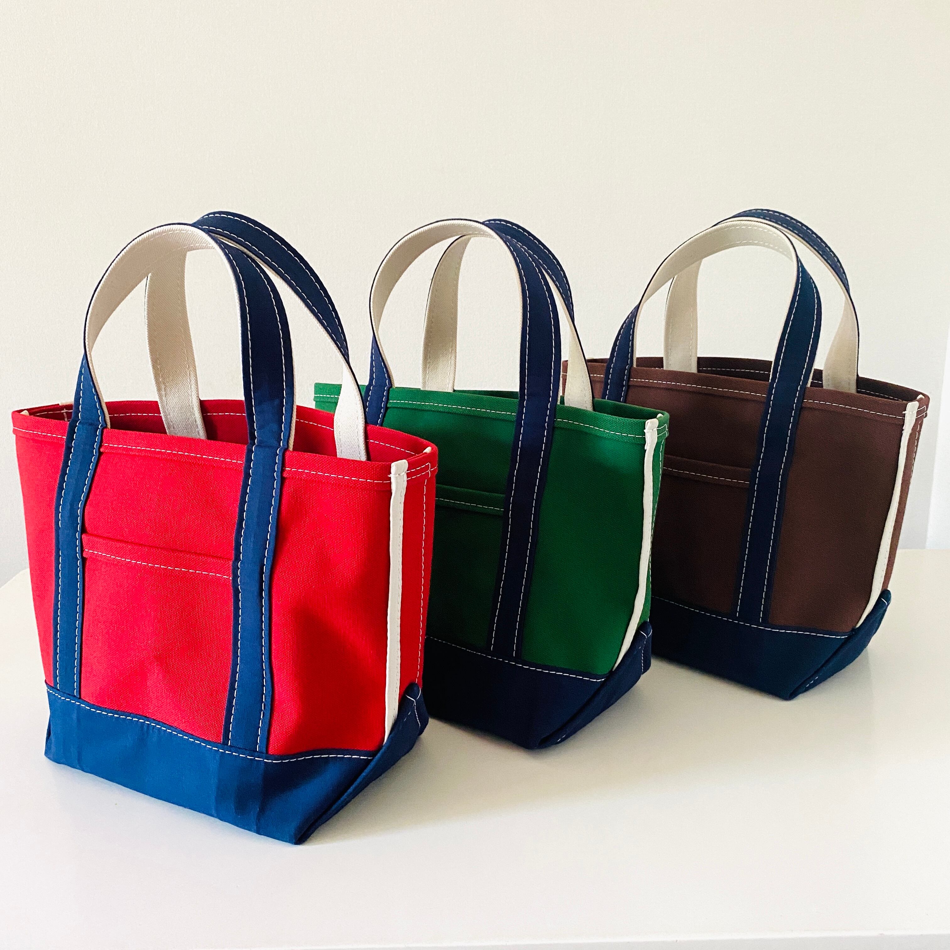 日本製】自立カラートートバッグ グリーン(base) ＆ネイビー(handle