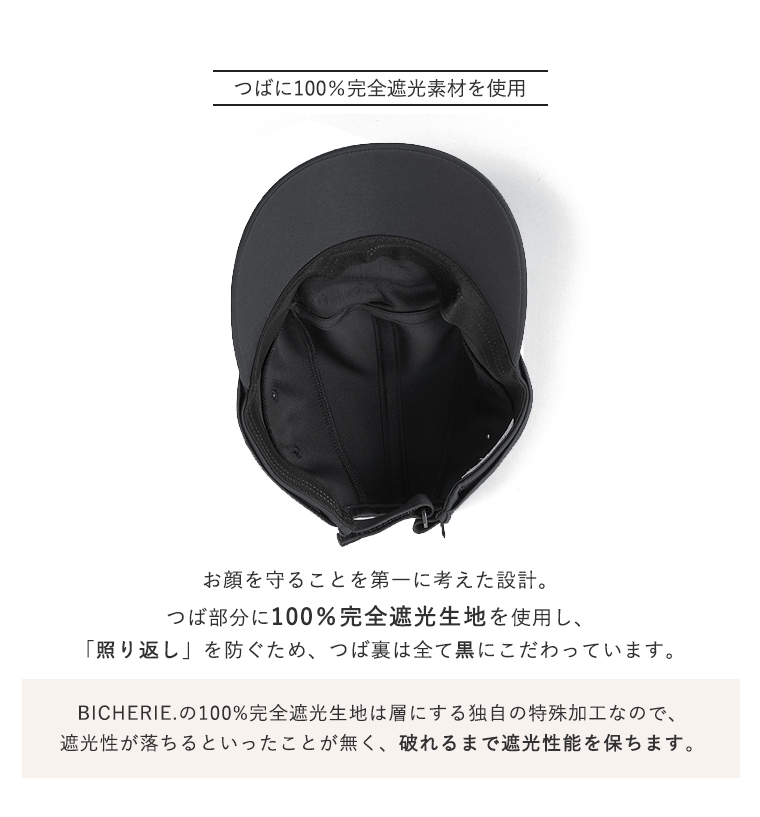 100%完全遮光 日本製 サンシェード キャップ 帽子 ネックカバー付