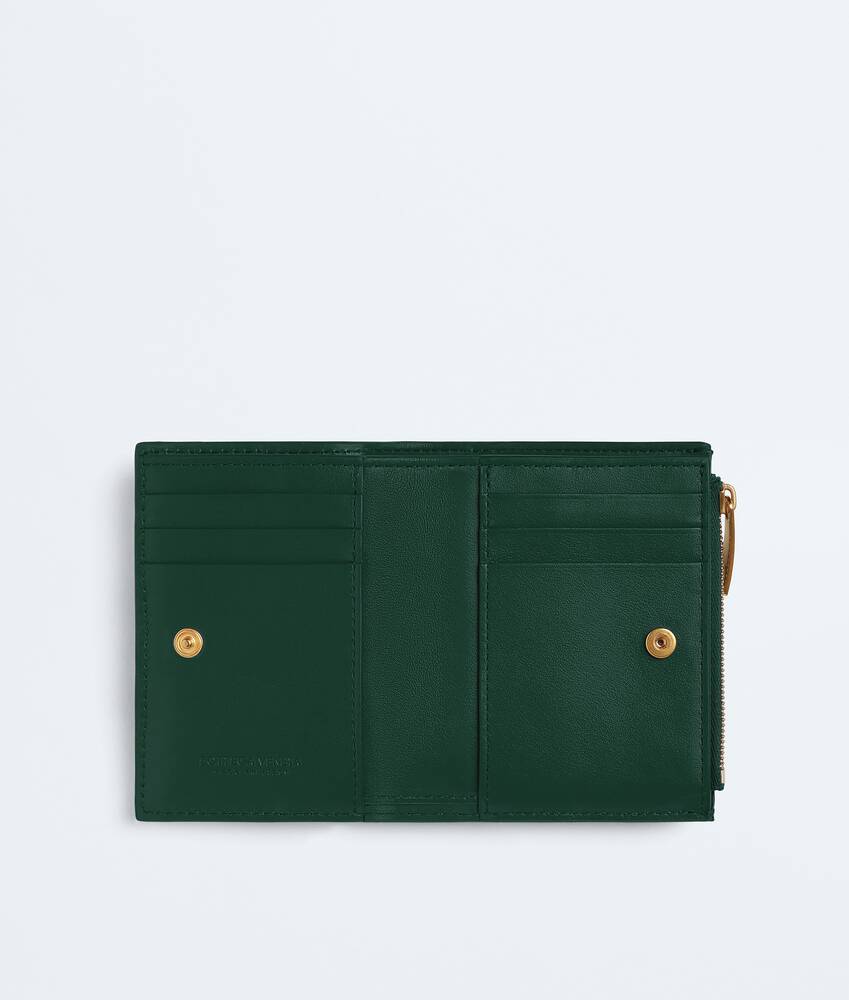 Women's Cassette Small Bi-Fold Wallet in Emerald green | Bottega