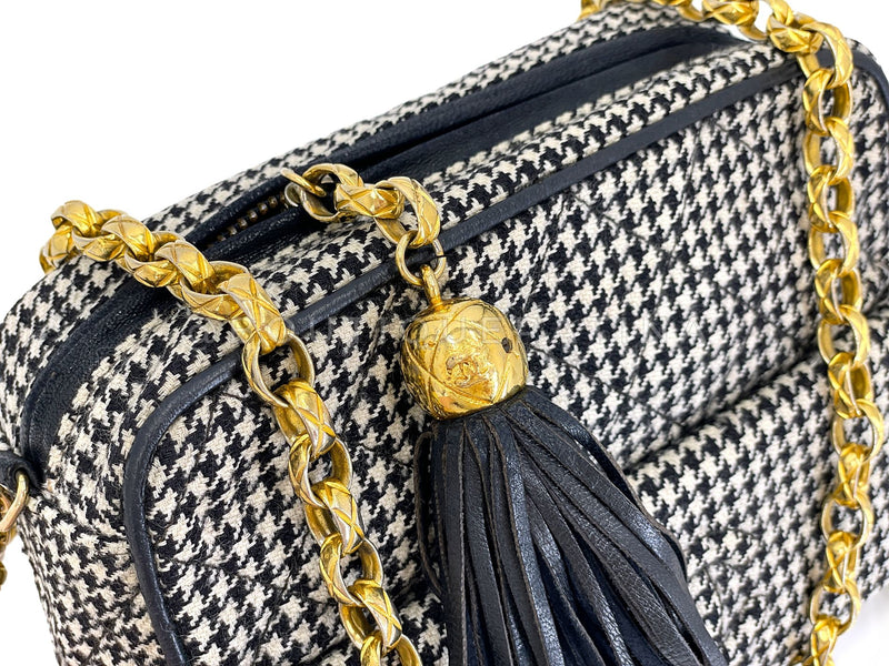 Chanel 1991 Vintage Mini Houndstooth Camera Bag 24k GHW Black