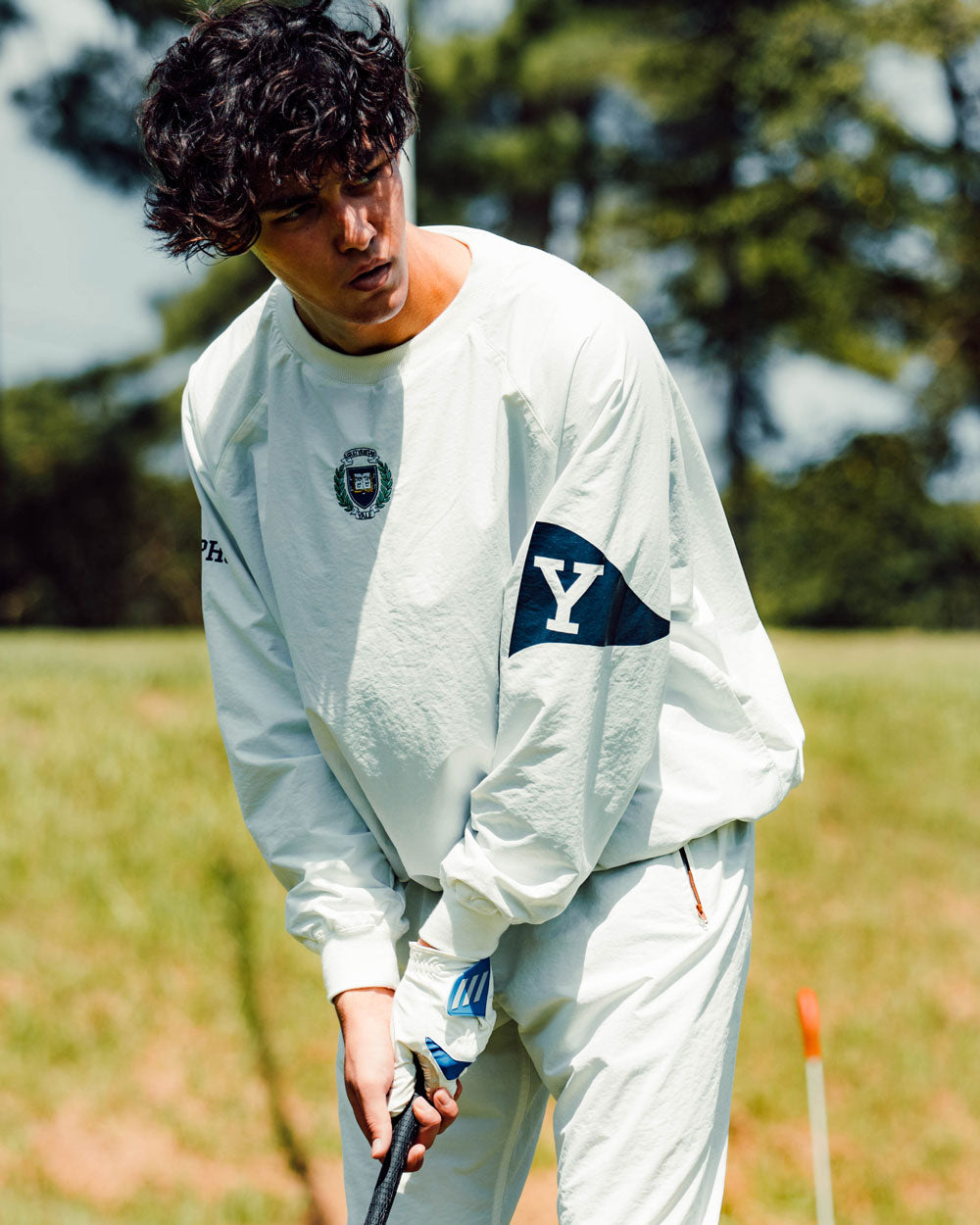 YALE UNIVERSITY × CAPTAINS HELM GOLF #NYLON SCHOOL P/O -WHITE
