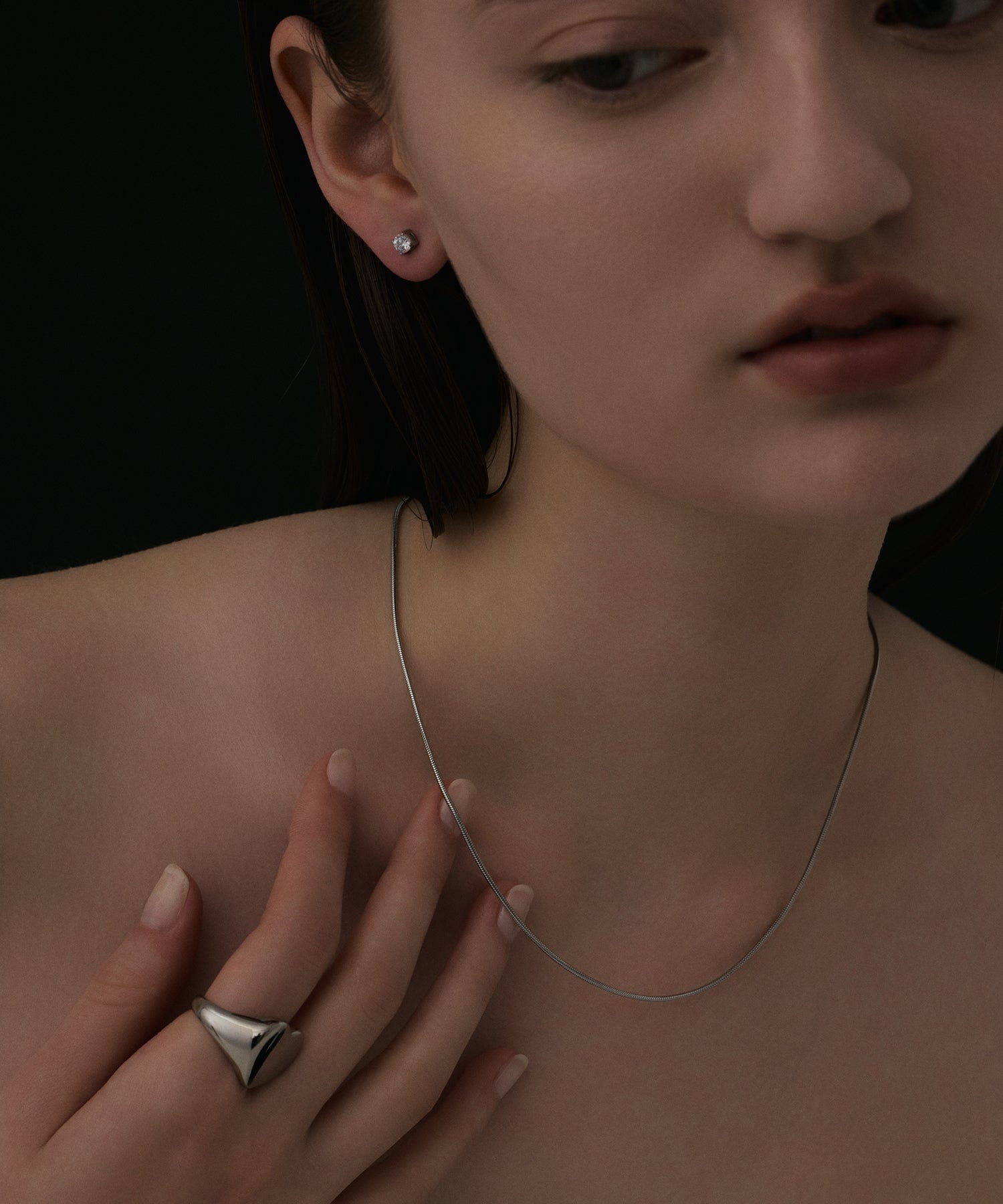 シルバー]1mmスネークチェーンネックレス/39cm