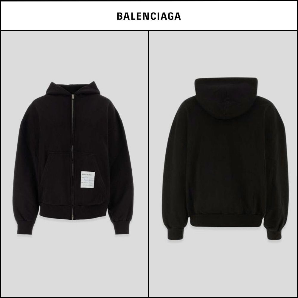BALENCIAGA】Regular Fit Zip-Up Hoodie Charcoal (BALENCIAGA