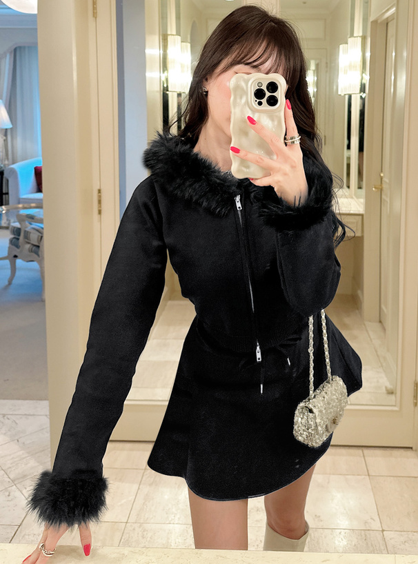 ファーパーカー×フレアスカートニットセットアップ[an1481