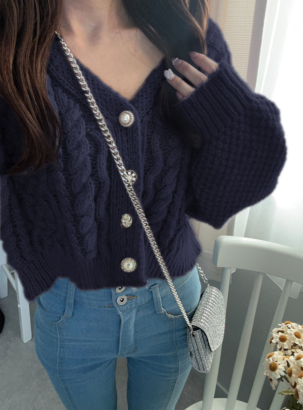 アソートボタンケーブル編みニットカーディガン[dr600] | レディース