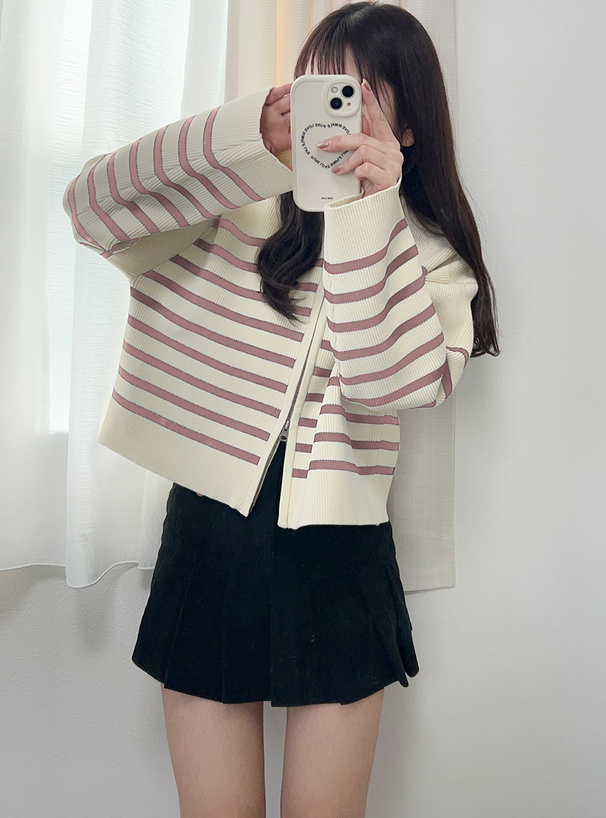 ボーダー柄ニットブルゾン[fo1904] | レディースファッション通販の