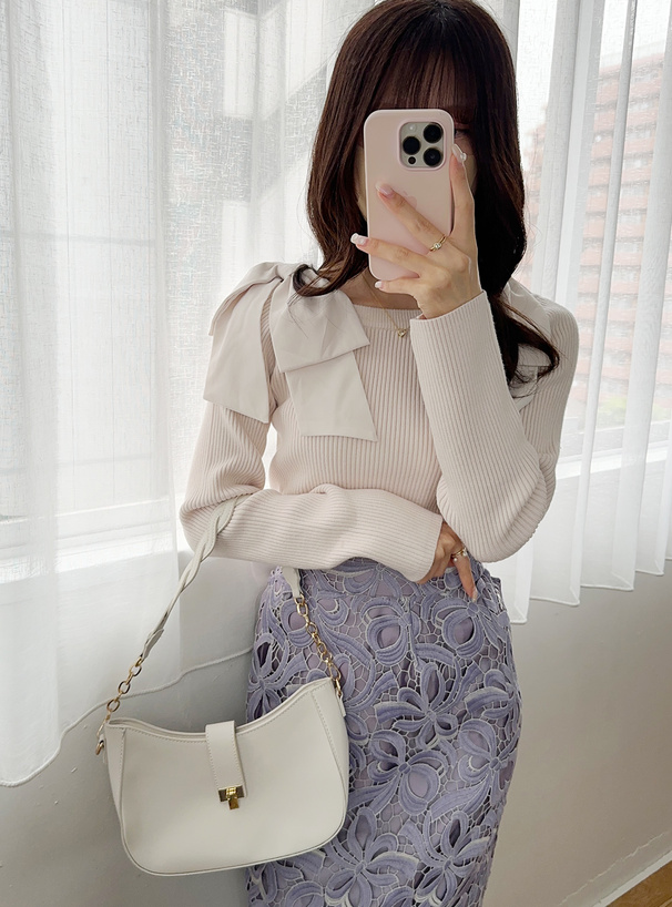 Cygne オフショルダー グレー ニットトップス Cygne オフショルダー