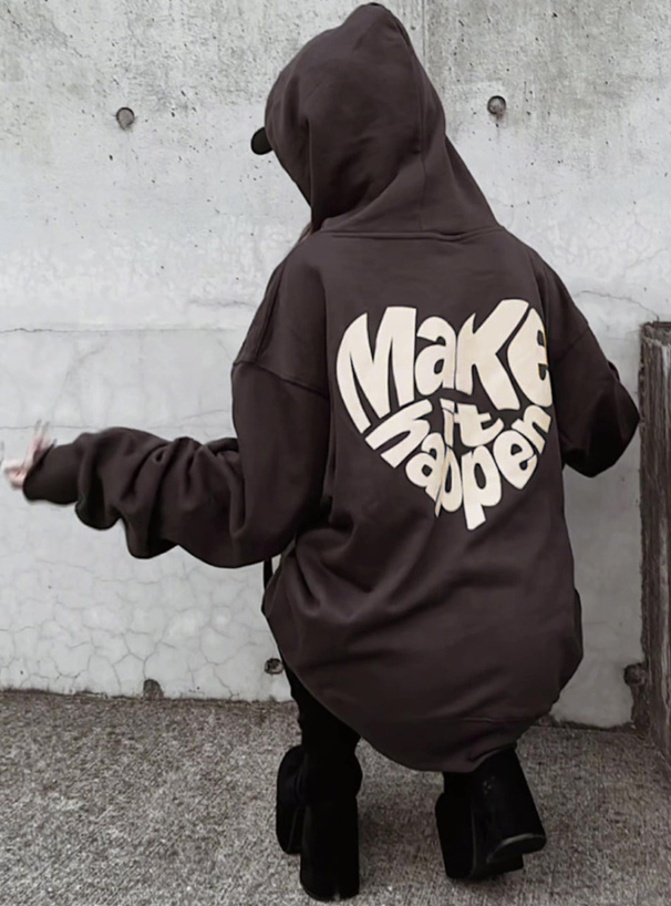 裏起毛ハートロゴプリントビッグスウェットパーカー[pm290