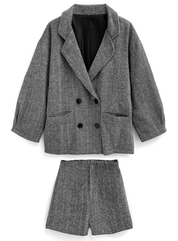 ヘリンボーンダブルジャケット×ショートパンツセットアップ[ta191