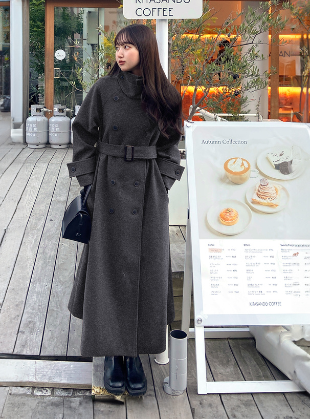 襟3Wayベルト付きフェイクウールトレンチコート[ze783] | レディース