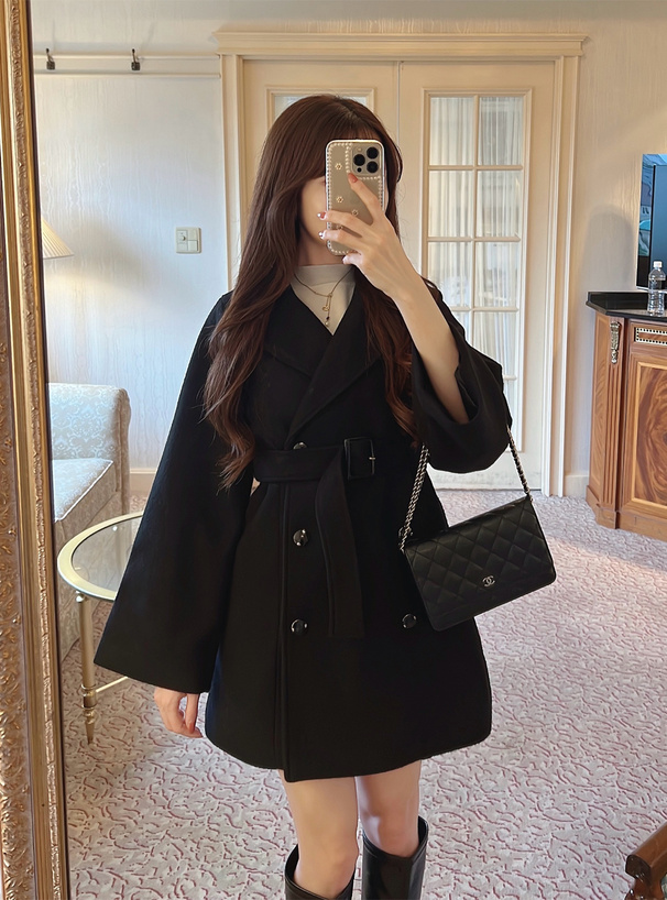 三上悠亜 ベルト付きファーカラーミドル丈コート[ze837] | レディース