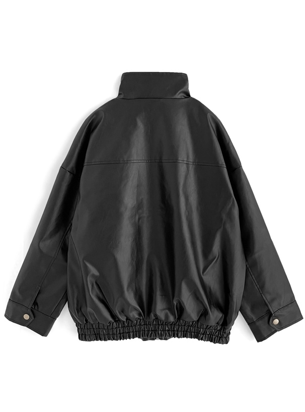 スタンドカラービッグレザージャケット[ze853] | レディース