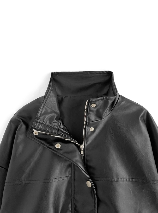 スタンドカラービッグレザージャケット[ze853] | レディース