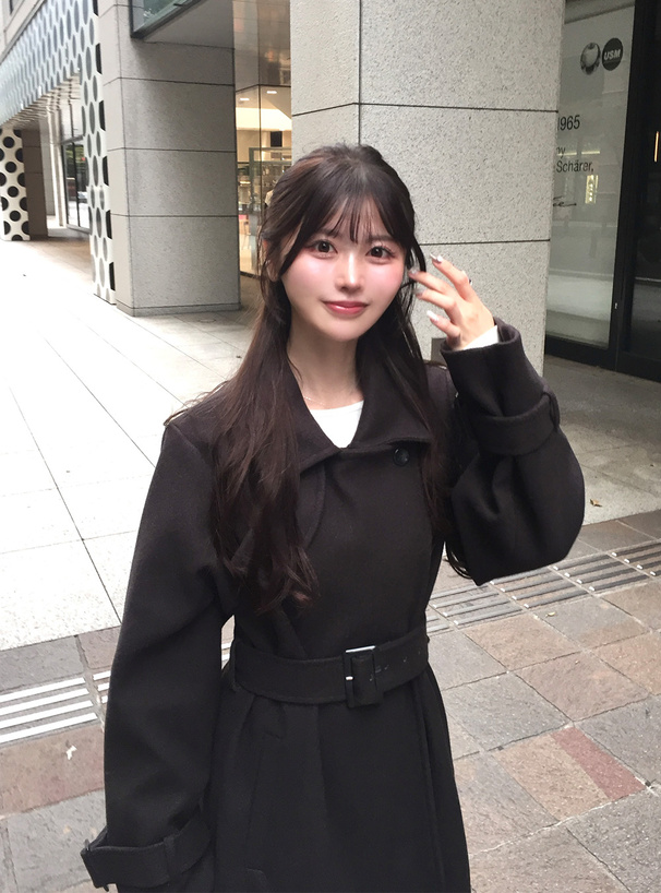 ベルト付きスタンドカラーロングコート[ze932] | レディース