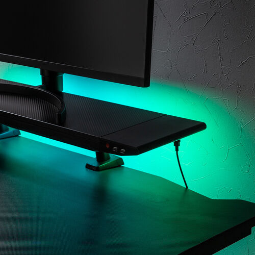 LED内蔵モニター台（クランプ固定式・ LED照明・USB2.0ハブ×2・幅90cm