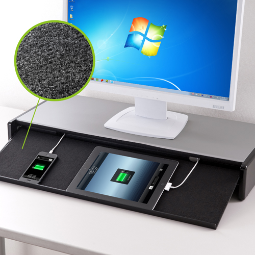 液晶モニター台（キーボード収納・iPad＆タブレットPC設置対応・W67cm