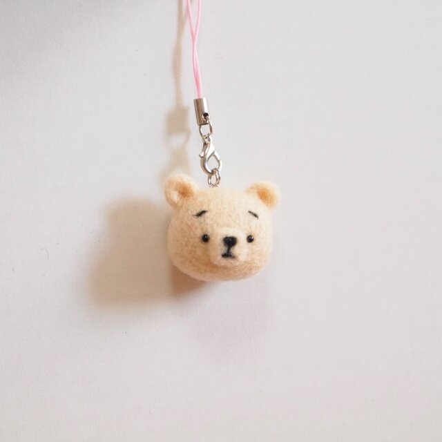 まゆくま(薄ベージュ)携帯クリーナーストラップ※受注製作 羊毛フェルト