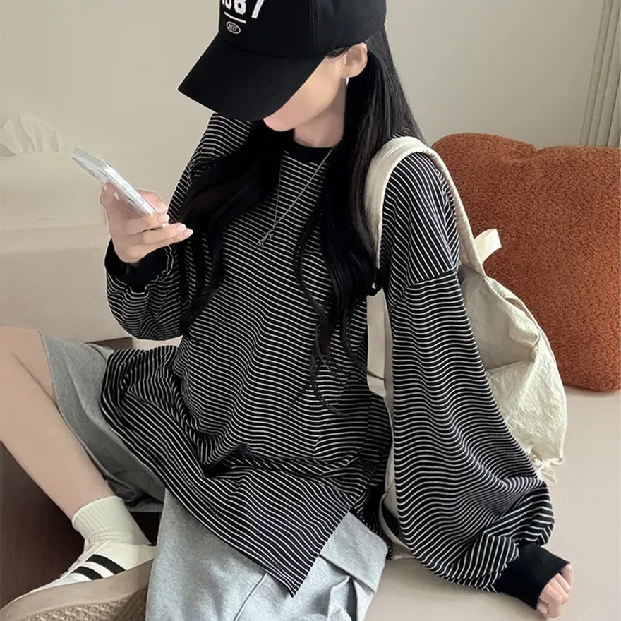 クロップドリブスリム長袖ニットTシャツ | ファッション通販サイト NUGU