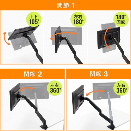 CR-LA1301BKN2【水平垂直多関節液晶モニターアーム(ブラック)】机上面