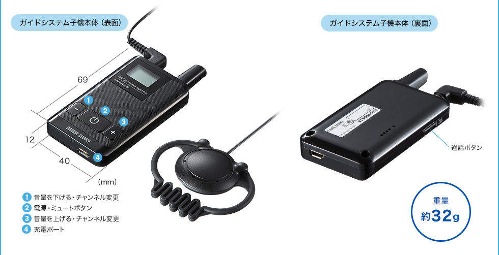 MM-WGS1R【ワイヤレスガイドシステム（子機）】ツアーガイドや工場見学