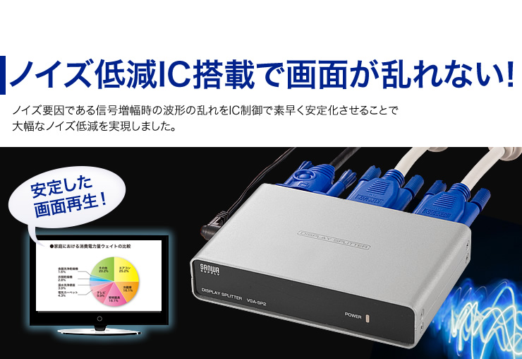 VGA-SP2【高性能ディスプレイ分配器（2分配）】信号の増幅・安定化処理