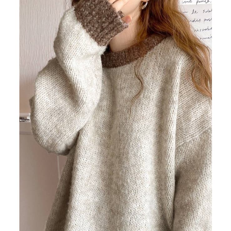 もちっと癒され。2wayミックスカラー糸バイカラーヘンリーニットプル