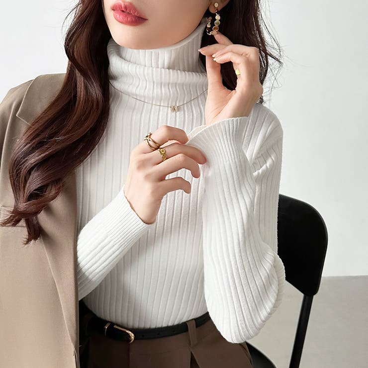 やわらかリブタートルネック タートルネック リブニット[品番