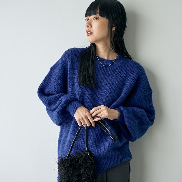 起毛アゼ編みクルーネックチュニックニット[品番：COEW0006567]｜coen