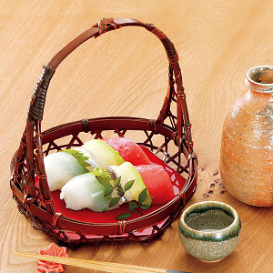 和食器の和心: 手付盛篭・中(塗板付) (W24202) - 手付竹かご