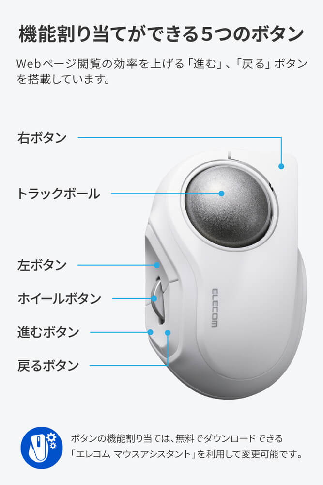 ELECOM エレコム M-MT2MRSWH bitra USB無線/Bluetoothトラックボール