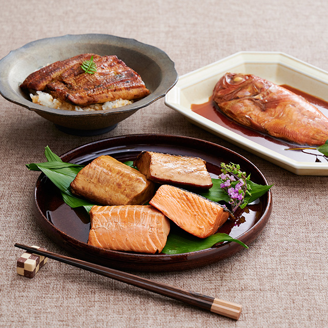 築地魚河岸やっちゃば倶楽部の漬け魚2種・煮魚・うなぎセット｜お祝い