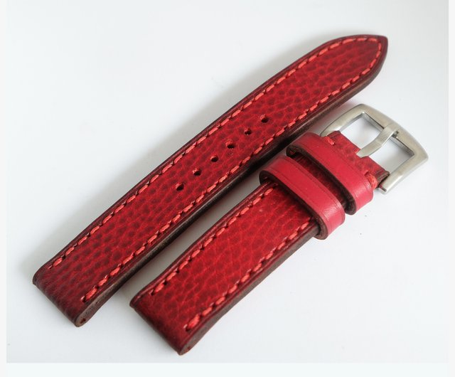 タイ 本革時計ベルト、ドルモデル、レッド、ヴィンテージスタイル