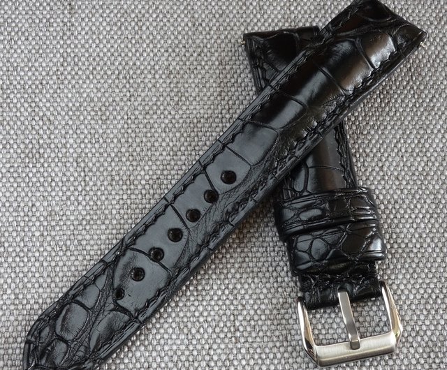 ベラルーシ ブラックアリゲーターレザーストラップ、本革クロコダイル